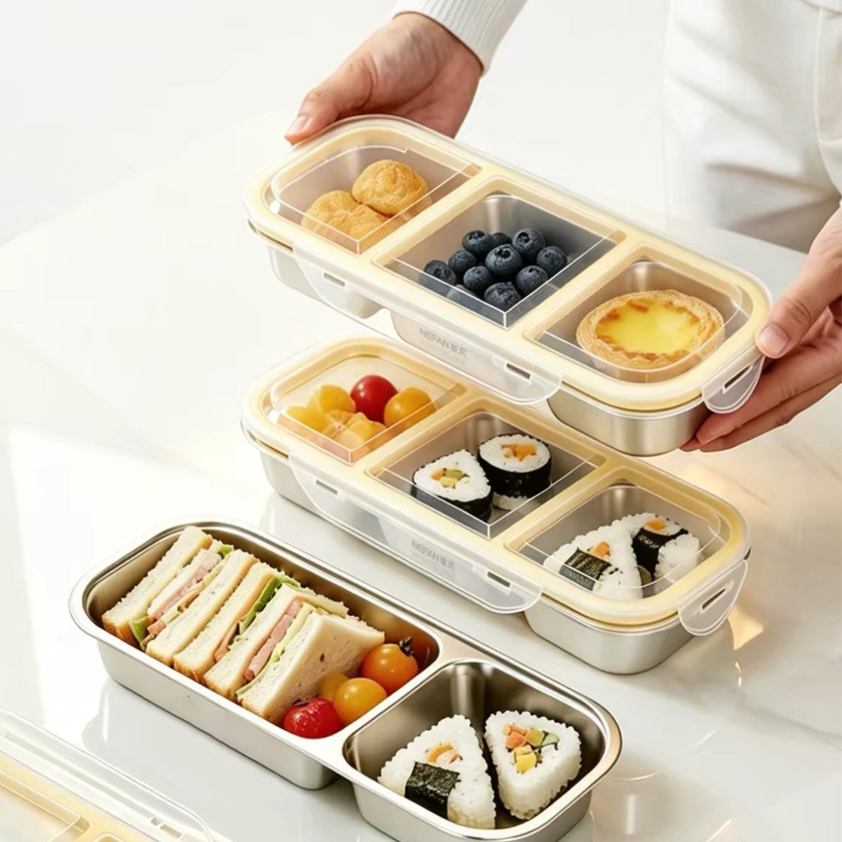 Home Cooking Food - Roestvrijstalen voedselopslagcontainer met deksel, voedselveilige, afgesloten