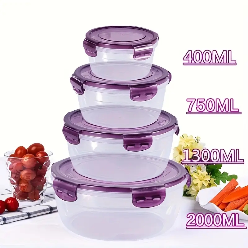 Home Cooking Food - 4 plastic voedselbewaarcontainers, lunchboxen, geschikt voor