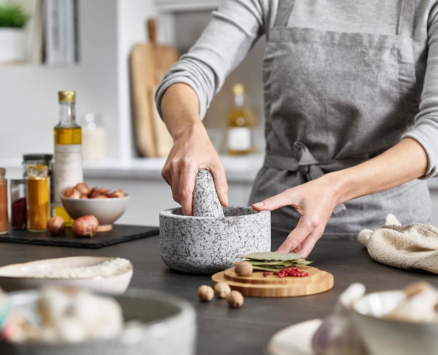Bamboe hoes voor granieten sta - Mortar Pestle Granite recensie en prijs